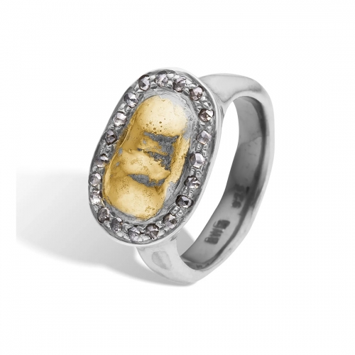 Dagmar Signet Pavé Ring silver 18k guld