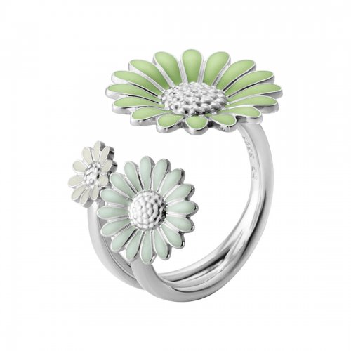 Daisy 3 Blommor Ring Silver Grön Emalj Georg Jensen
