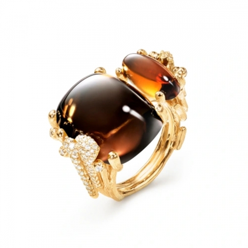BoHo Ring Gul Tourmalin Rökkvarts Diamanter