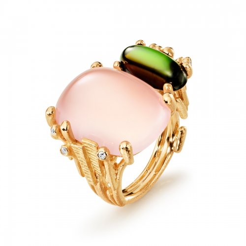 BoHo Ring Rosenkvarts & Grön Turmalin Ole Lynggaard Copenhagen