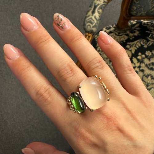 BoHo Ring Rosenkvarts & Grön Turmalin Ole Lynggaard Copenhagen